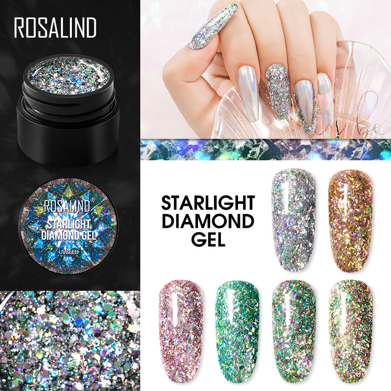 rosalind星耀钻石胶5ML 美甲新款爆闪指甲油胶七彩亮片UV胶芭比胶